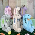 Plush Easter Bunny, Embroidered Personalized Rabbit, Long Ear Bunny, Baby shower Plush, Baby&#39;s First Easter Bunny, Decoration Rabbit