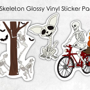 Skeleton Halloween Water Bottle Sticker Pack and Bundle, October Laptop Decals, Gift for Halloween-Lover, Laptop Stickers