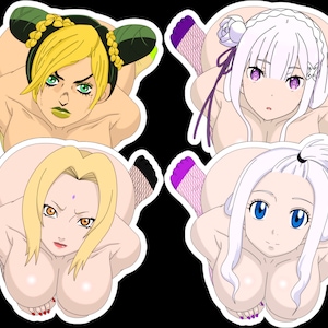 Kneeling Anime Waifu Ecchi, Sexy, Lewd, Fetish Stickers 3.5” Waterproof/Uv Proof