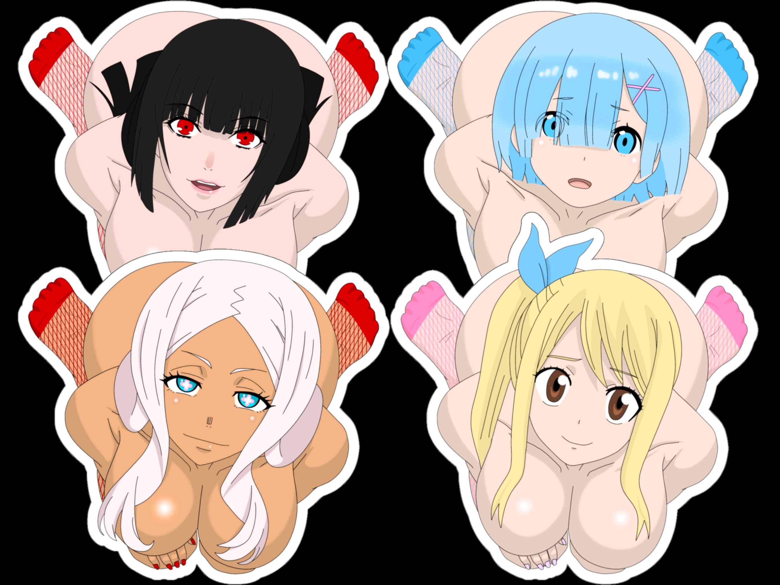 Kneeling Anime Waifu Ecchi, Sexy, Lewd, Fetish Stickers Series 2. 3.5” Waterproof/Uv Proof