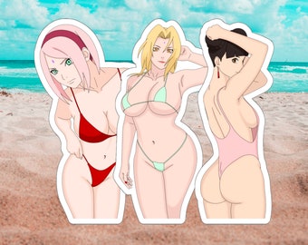 Anime Waifu Bikini Serie 1 Ecchi, Sexy, Lewd, Fetisch Kiss Cut Sticker 3"X4" Wasserfest/UV Proof