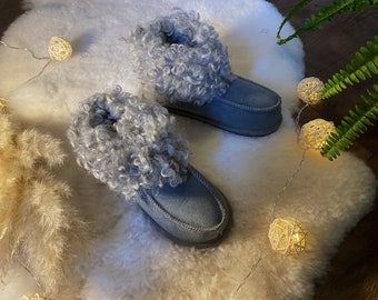 Women's Handmade Gotland Sheepskin Slippers "warm ankle" beige or grey