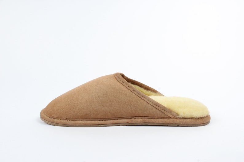 Men's Handcrafted Sheepskin 100% Slippers slip-on beige or grey image 9