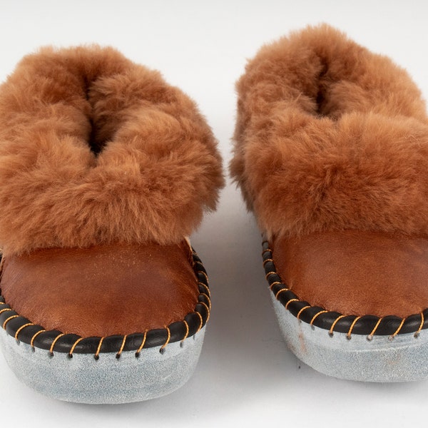 Men's Handmade Moccasins Sheepskin Slippers "black/brown"