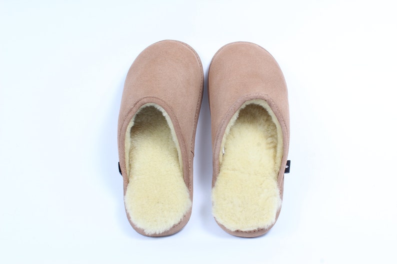 Men's Handcrafted Sheepskin 100% Slippers slip-on beige or grey Beige