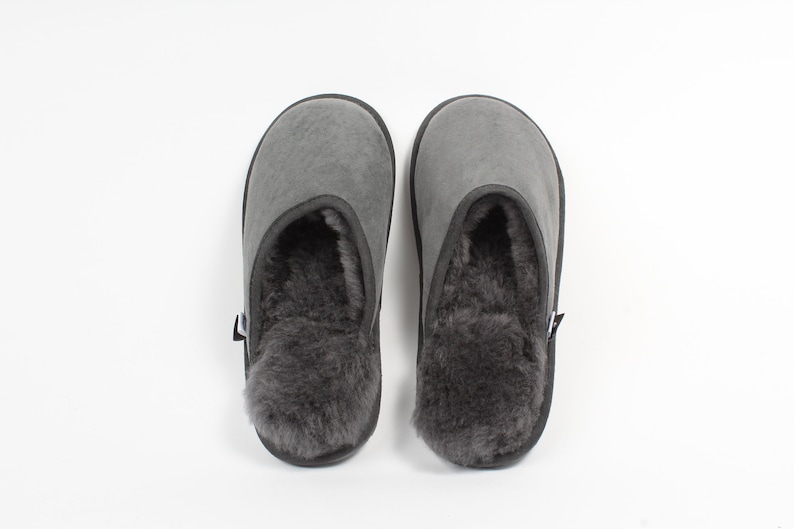 Men's Handcrafted Sheepskin 100% Slippers slip-on beige or grey Grey