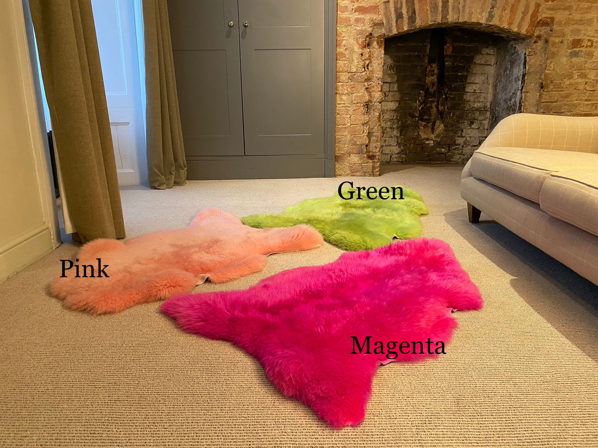 Unique Genuine Sheepskin Rug pink Magenta Green Etsy