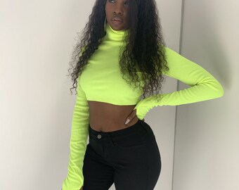 Small Neon Long Sleeve Crop Top Outfit 