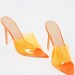 Women orange pointy PVC  high heels sandals Slip on Mules euphoria style outfit 