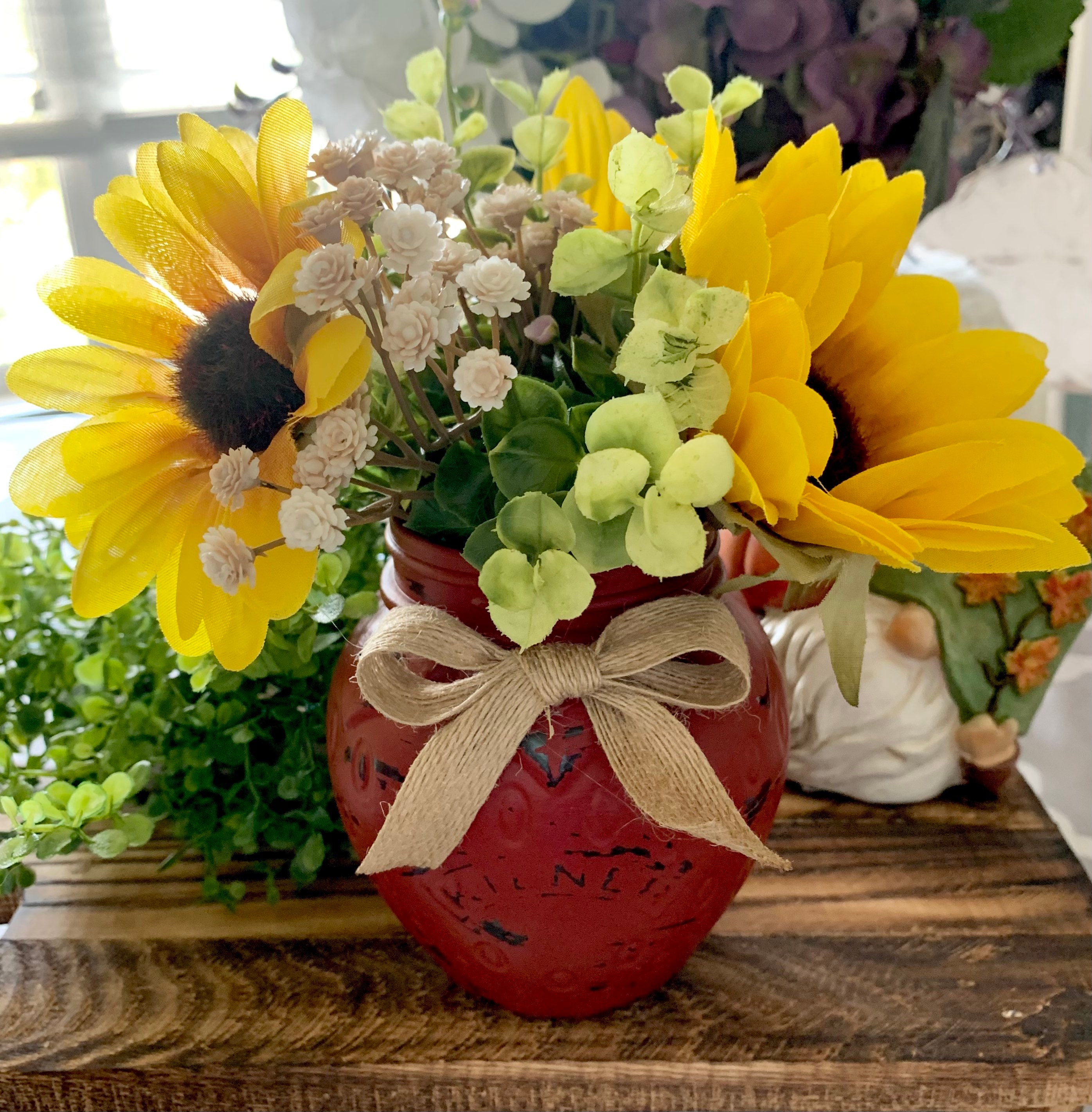 Enova Home Artificial Silk Sunflowers Fake Flowers Arrangement In Clear