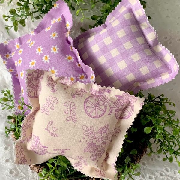 Shabby chic mini pillows SET of 3  lavender daisy bikes Home decor Tiered tray Bowl filler basket filler tier small accent pillow farmhouse