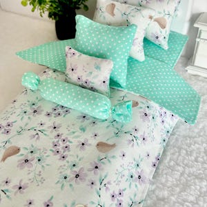 Barbie doll bedding lavender Aqua blanket comforter pillow set  12” or similar size plush or dolls 7 piece fashion doll accessories Handmade