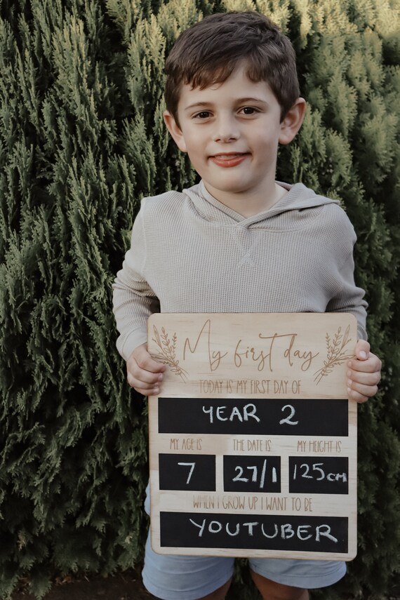 Personalized Wooden Engraved Floral First Day of School Sign Back to