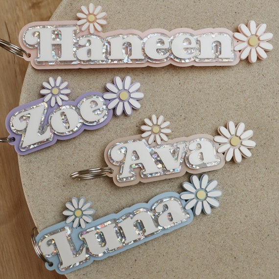 Personalised 3D Acrylic Bag Tag Daisy Keychain Backpack Tag 