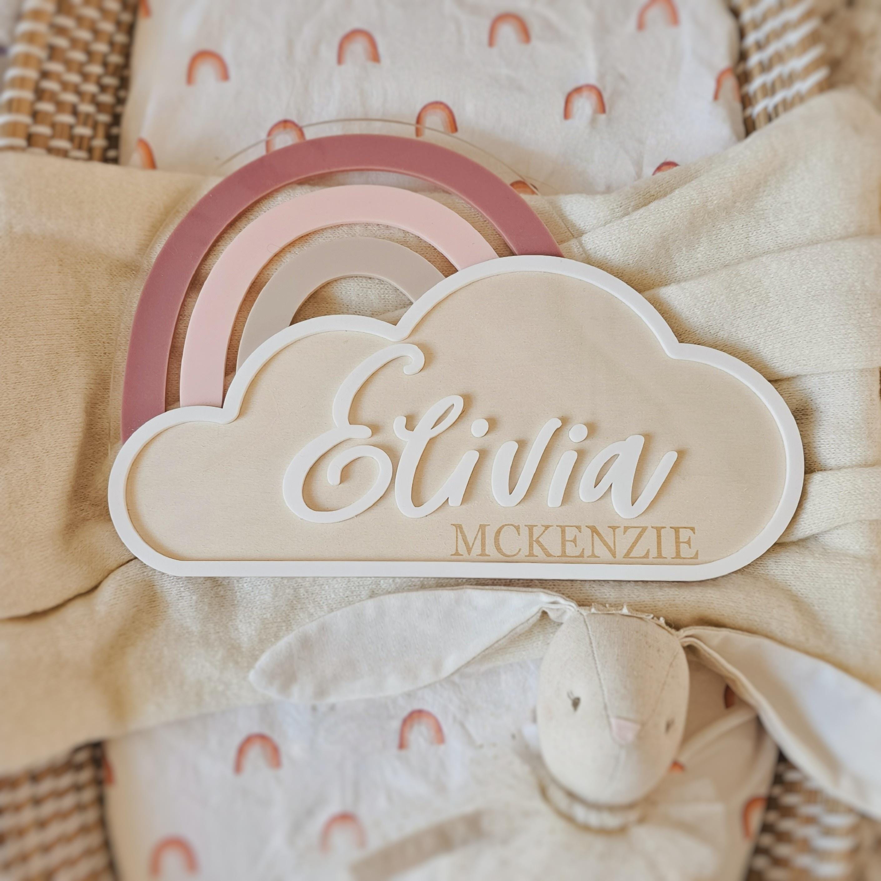 Custom Rainbow Name Sign, Cloud Name Sign, Baby Announcement Plaque ...
