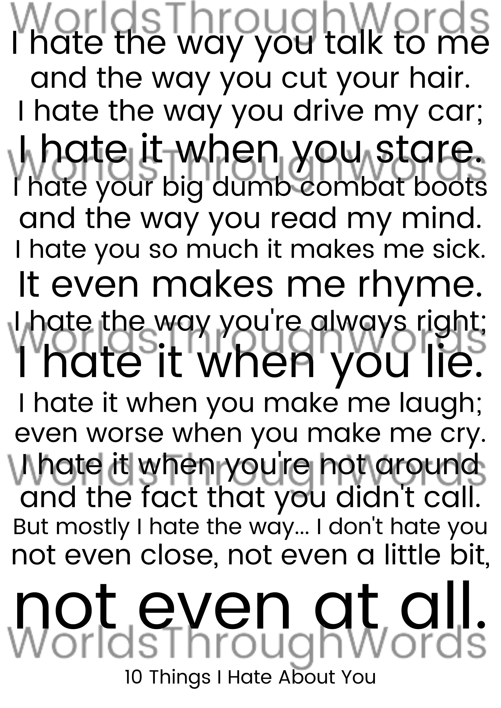 10 Things I Hate About You I Hate the Way Speech - Etsy UK - 10 Things I Hate About You I Hate The Way