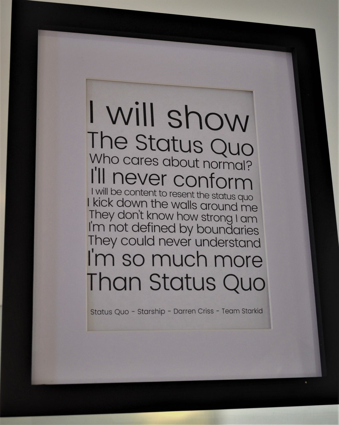 Team Starkid Status Quo Lyrics Typography Etsy