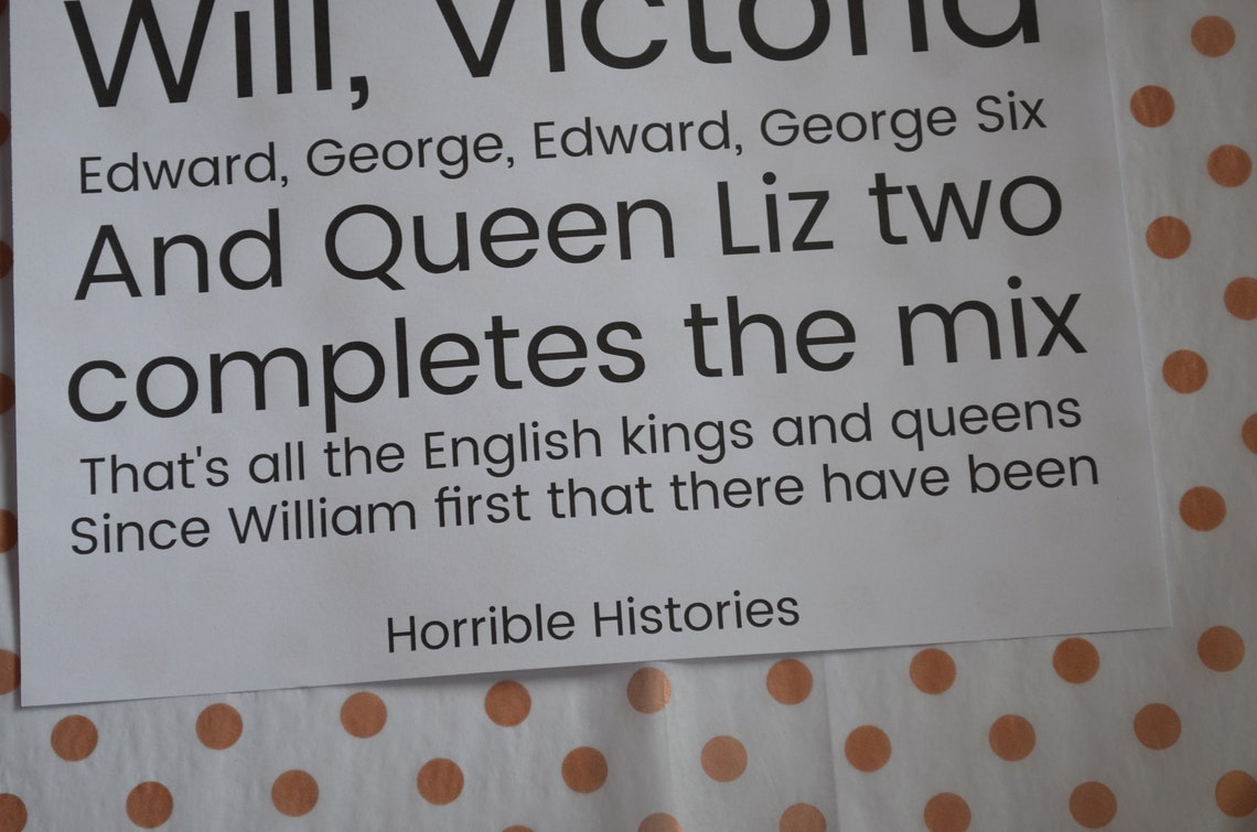 Horrible Histories Kings and Queens Song Poster Etsy UK