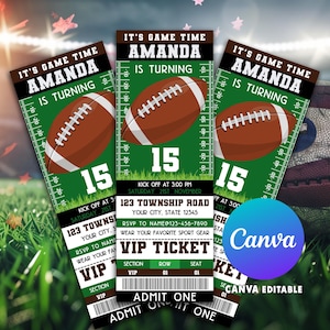 Fußballticket-Geburtstagseinladung, American Football-Karte einladen, Fußballparty, Sportticketstil-Party einladen, bearbeitbar druckbar