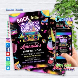 Faire-part d'anniversaire des années 80, faire-part des années 80, faire-part des années 80, faire-part d'anniversaire des années 80 avec toile, Design Art16