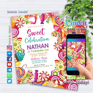 Editable Sweets Candy Invitation, Sweet Candy Birthday Invitation, Sweet Celebration Birthday Invitation, Candy Invitation Template