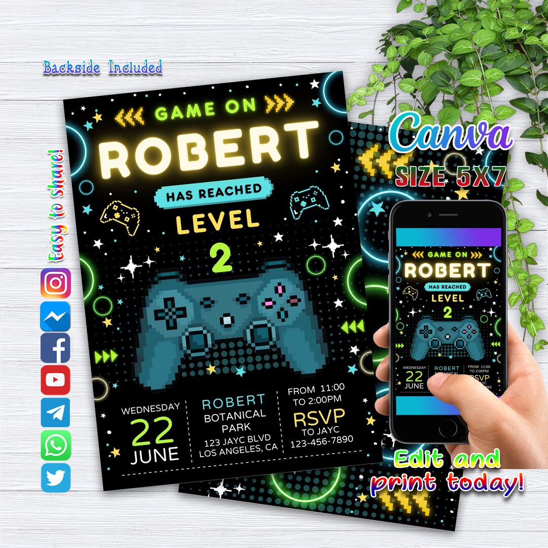 Video Games Invitation, Video Games Invites, Instant Download Video
