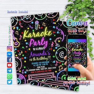 Modifiable Karaoke Birthday Party Invitation Tie Dye Karaoke Birthday Neon Glow Tie Dye Karaoke Party Music Singing Party Téléchargement instantané