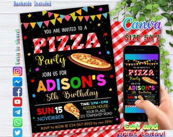 Editable Pizza Party Invitation, Pizza Making Birthday Invitation, Pizza Birthday Party Invite with CANVA