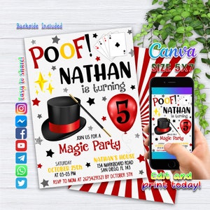 Invitaciones de FIESTA DE CUMPLEAÑOS MÁGICA Invitación a fiesta mágica Descarga instantánea Invitaciones a espectáculos de magia Imprimibles mágicos Invitación de mago