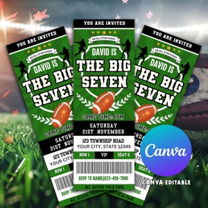 Convite de aniversário para ingresso de futebol, convite para ingresso de futebol americano, festa de futebol, convite para festa estilo ingresso esportivo, editável para impressão