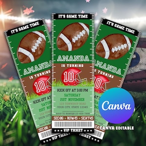 Convite de aniversário para ingresso de futebol, convite para ingresso de futebol americano, festa de futebol, convite para festa estilo ingresso esportivo, editável para impressão