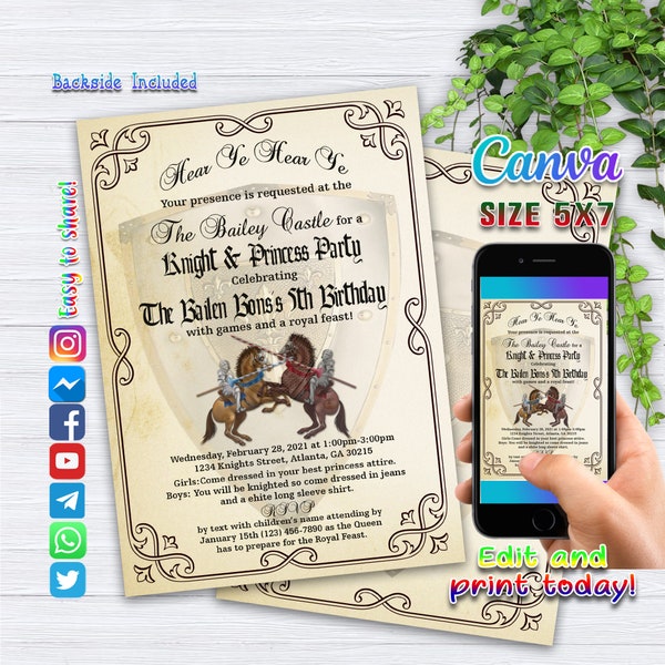Medieval Knight Birthday Invitation, Knight Birthday Invitation, Knight Birthday Party, Printable Invitation, Digital Invite, Royal Invite 2