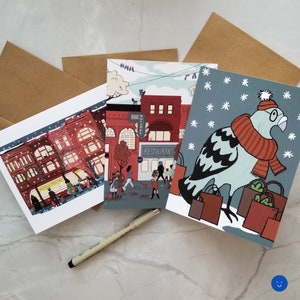 Trois paquets de cartes de vœux sur le thème de Toronto, carte de joyeux anniversaire, carte de Noël, carte de Noël, carte de Toronto, carte d’hiver, carte de promenade de chien