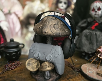 Whimsical unique Headphone stand and controller Holder Mushrooms