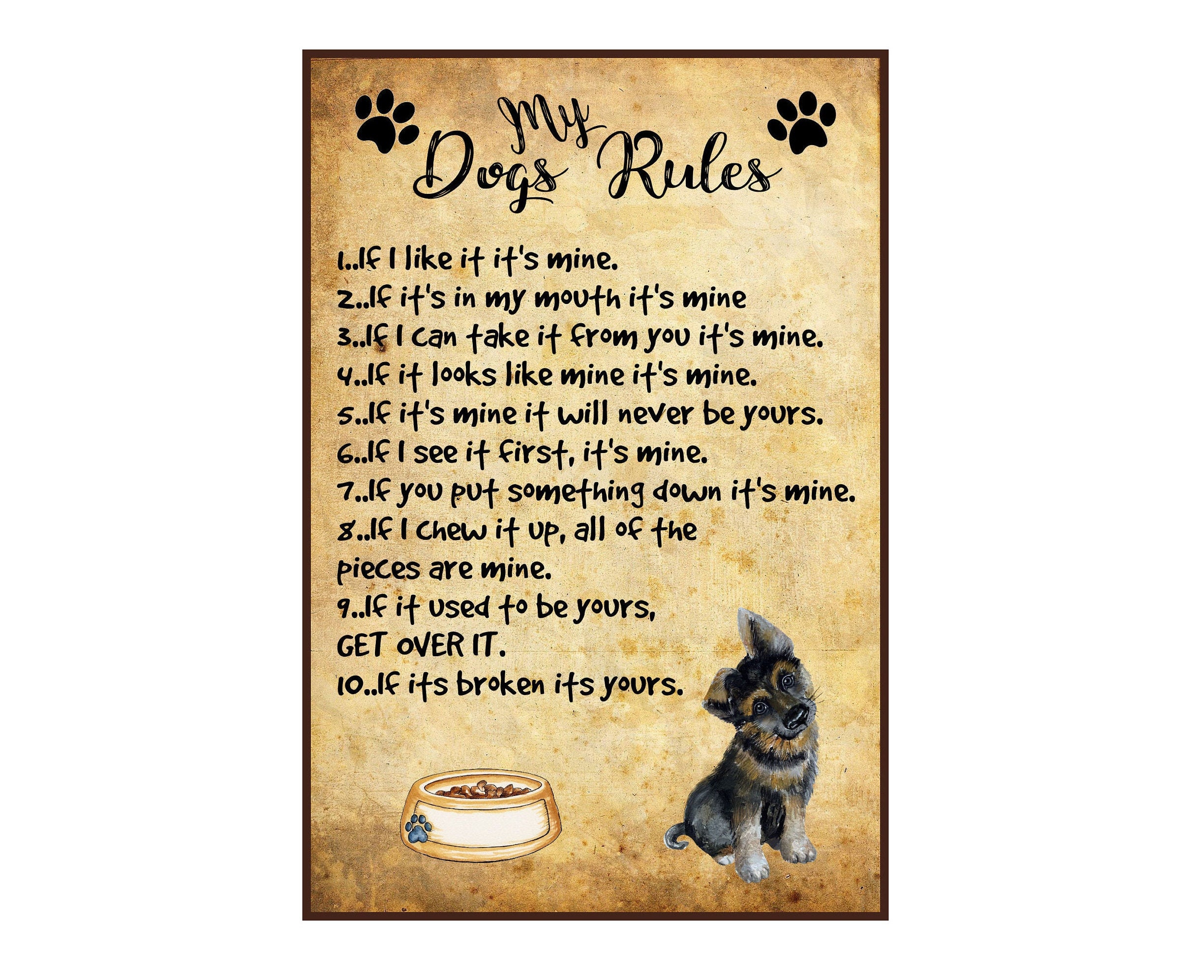My Dog's Rules A4 / A5 Print Pet Dog Etsy