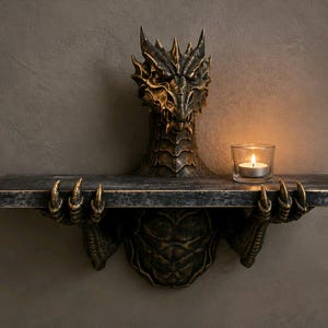 The Grimoire Guardian Stunning Dragon Wall Shelf -   unique