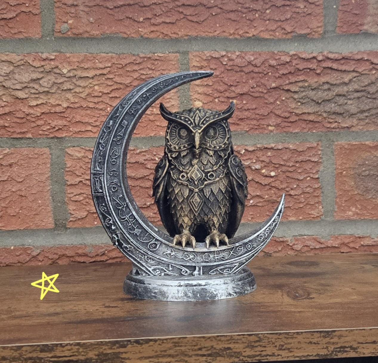 Owl crescent moon ornament owl figurine unique gift