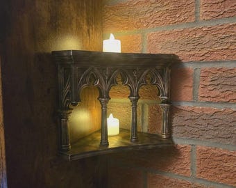 Stunning gothic double corner shelf perfect for lighting and display