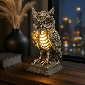 Gothic Owl with open ribcage chest with LED lights stunning figurine