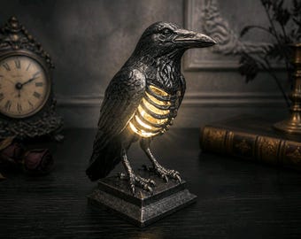 Gothic Raven with open ribcage chest with LED lights stunning figurine