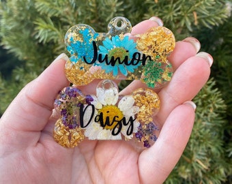 Placa de resina floral para mascotas / Placa de resina para perros / Placa de resina para gatos / Placa de flores / Personalizada / Ideas de regalo / Copos de oro, plata y bronce