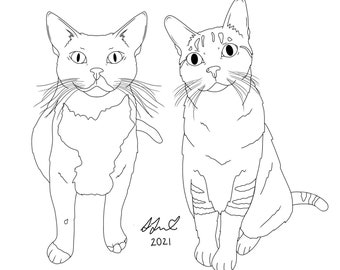 Custom Line Art | Cat Outlines | Digital Illustration | Custom Portrait | Digitally Downloadable