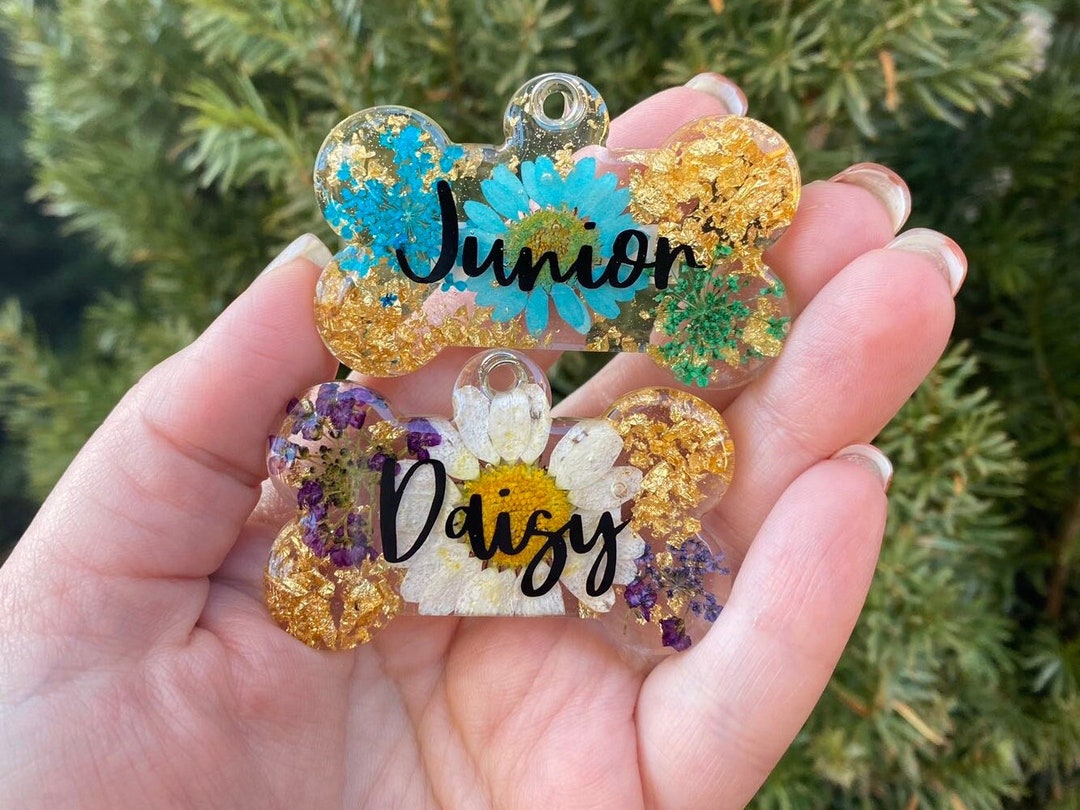 Real Floral Resin Pet Tag Resin Dog Tag Resin Cat Tag Flower Tag Custom