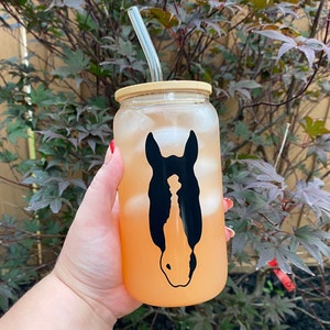 Custom Horse Silhouette Glass Beer Cans | 16oz Beer Can With Bamboo Lid | Custom Silhouette | Horse Lovers | Pet Portrait Glass Can | Gift