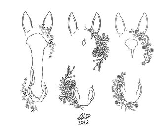 Custom Line Art with Flowers | Horse/Donkey Outlines| Digital Illustration | Custom Portrait | Digital Document ONLY