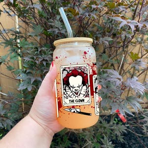 Lata de vidrio con personajes de terror / Halloween / Lata Libbey de 16 oz / Truco o trato / Película de miedo / Asesino / Payaso / Soñador / Campista / ¿Quieres jugar?