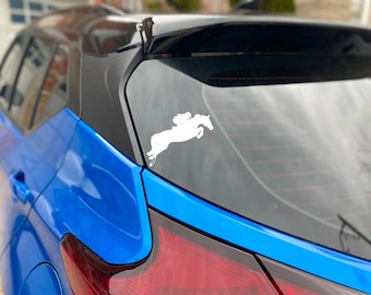Calcomanía personalizada de silueta de caballo de acción / Calcomanía de vinilo personalizada de caballo y jinete / Calcomanía de caballo para auto / Calcomanías para laptop / Marcas de caballo personalizadas