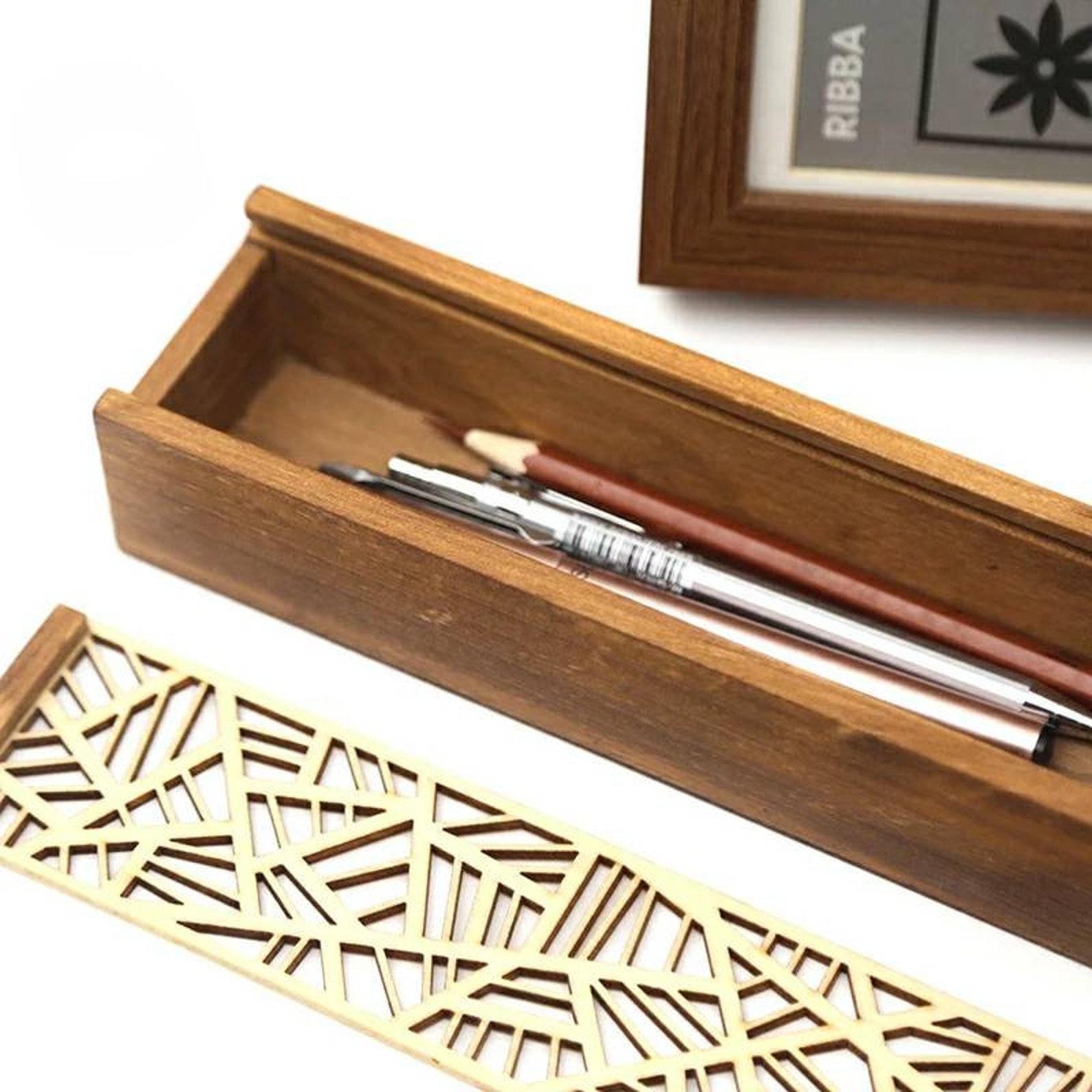 Hollow Wooden Pencil/Pen Storage Box Etsy