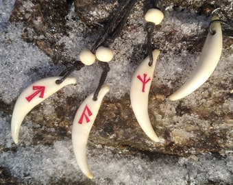Fox Tooth Pendant, Fox runic necklace, spirit animal totem, Norse, Nordic, pagan Viking amulet, Primitive witcher jewelry. Price for 1 item