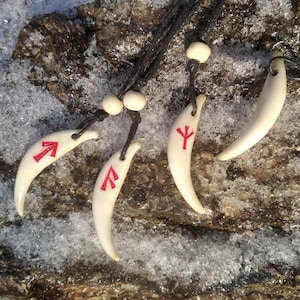 Fox Tooth Pendant, Fox runic necklace, spirit animal totem, Norse, Nordic, pagan Viking amulet, Primitive witcher jewelry. Price for 1 item